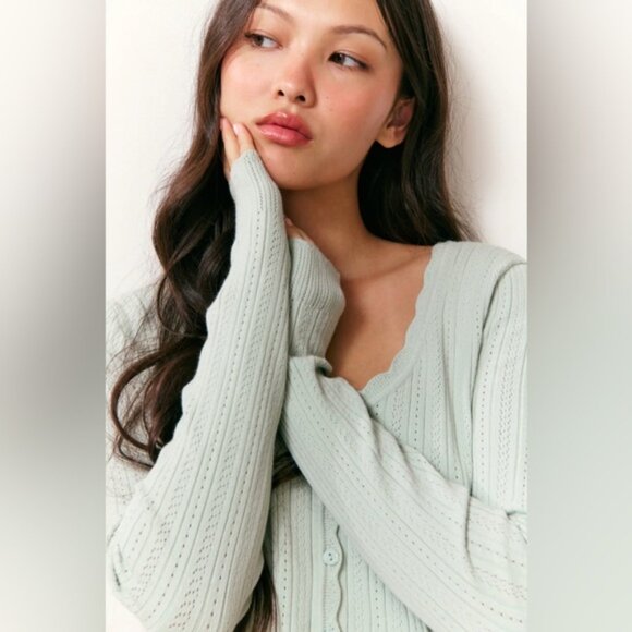 NWT LoveShackFancy Martti Stretch Pointelle Cardigan Eau De Nil Green | XS - Picture 3 of 11
